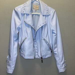 Guess Los Angeles Ice Blue Vegan Leather Moto Jacket